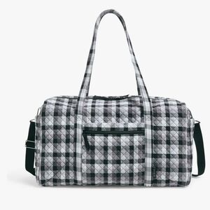 New! Vera Bradley Large Travel Duffel Bag Kingbird Plaid Black White Overnight